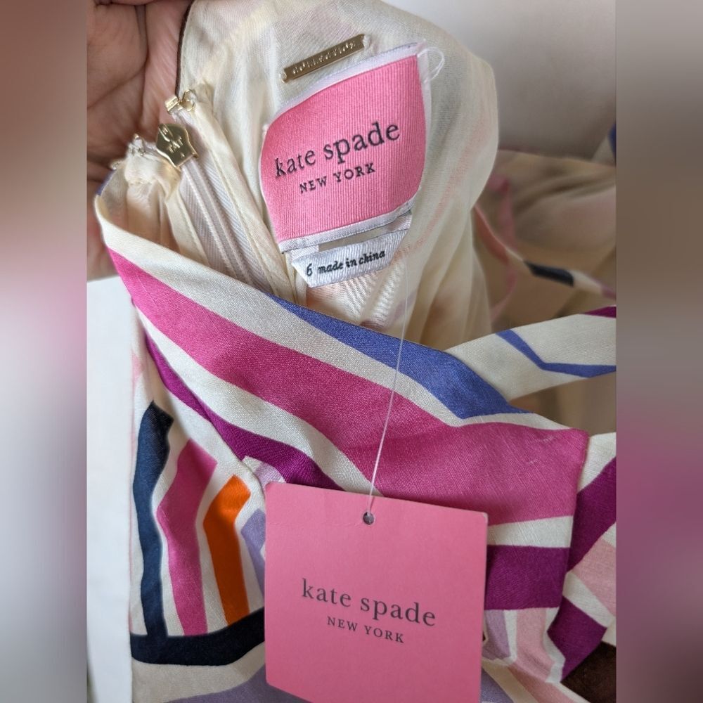 NWT Kate Spade Dress Geobrella Silk Linen Halter Multicolor A Line 6 - Picture 10 of 13